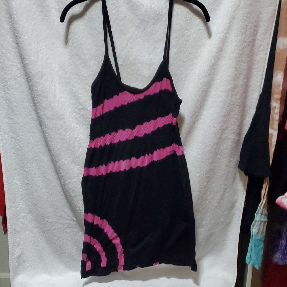 Black and Pink Midi Dress with Camisole Sleeves